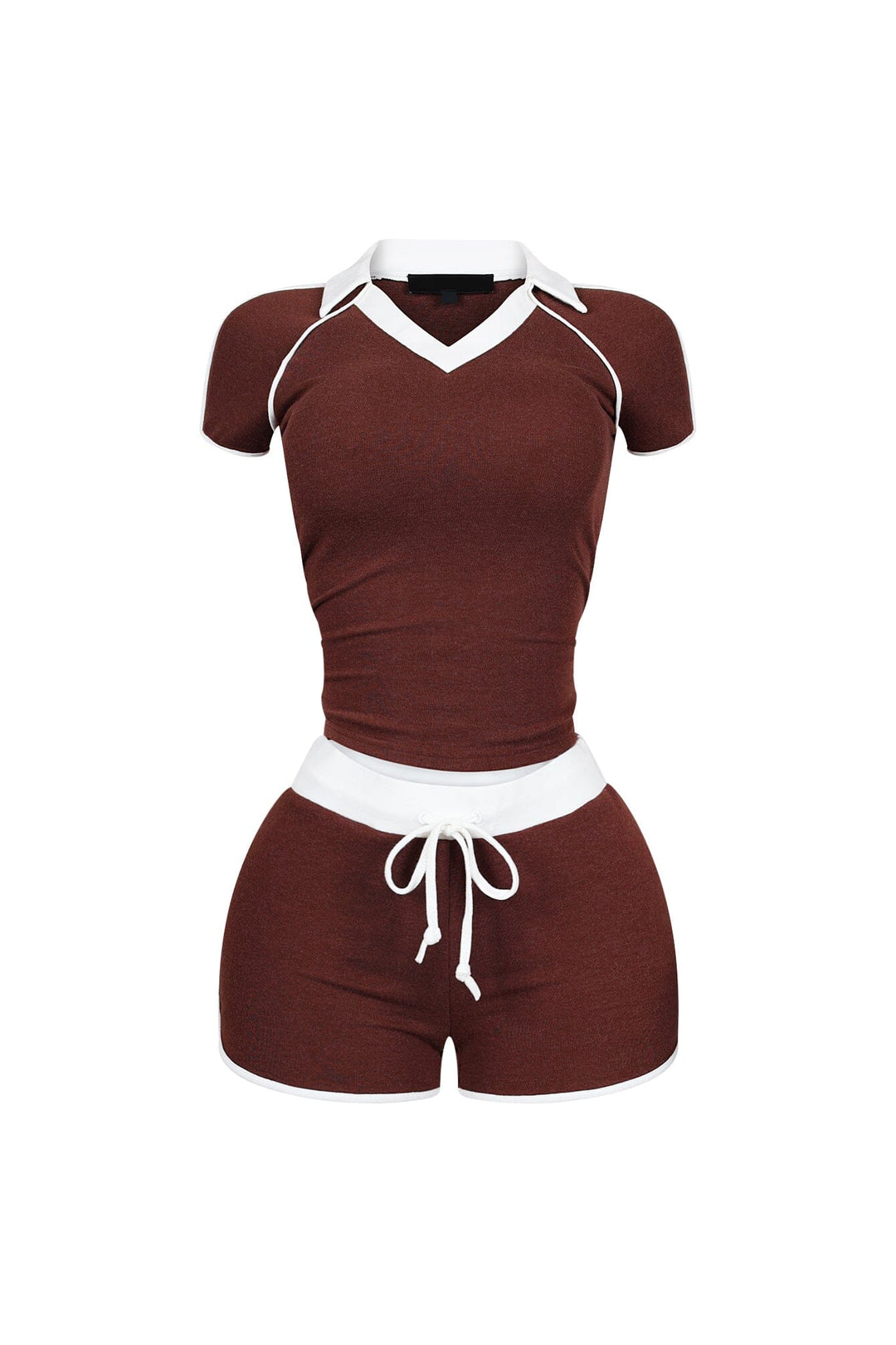 Yumi Contrast Piping Collared Top &amp; Shorts SET