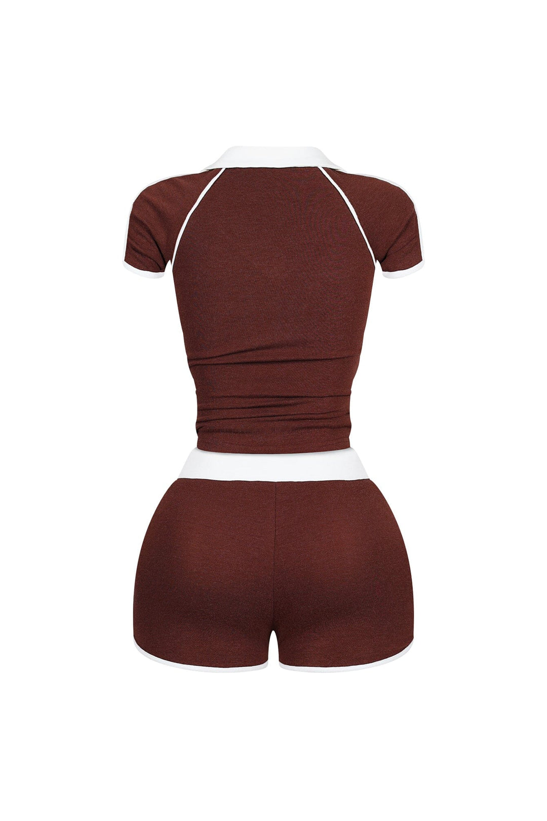 Yumi Contrast Piping Collared Top &amp; Shorts SET