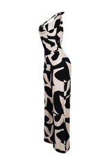 Chic Mesh Printed Cowl Neck Jumpsuit