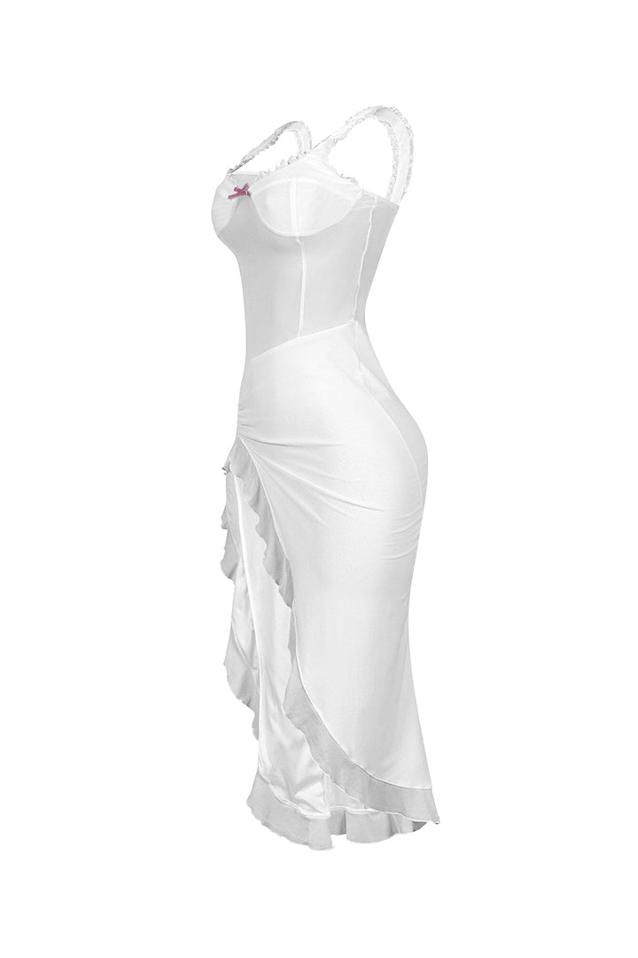 Tamiko Mesh Ruffle Trim Tank Midi Dress