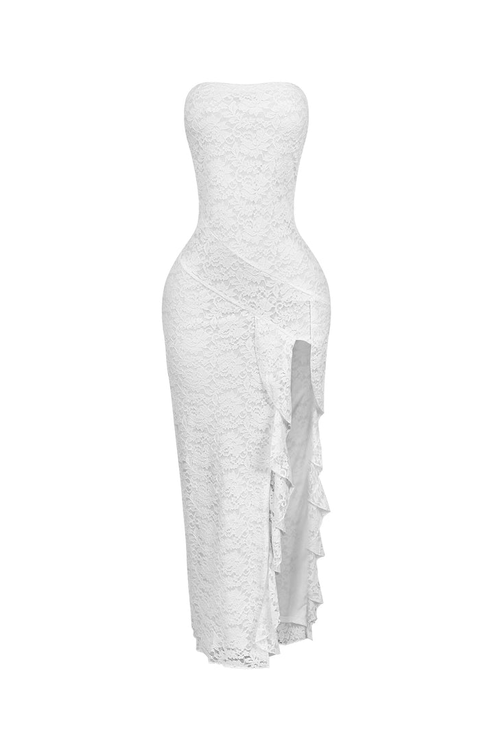Dreamy Lace Ruffled Tube Maxi Dress
