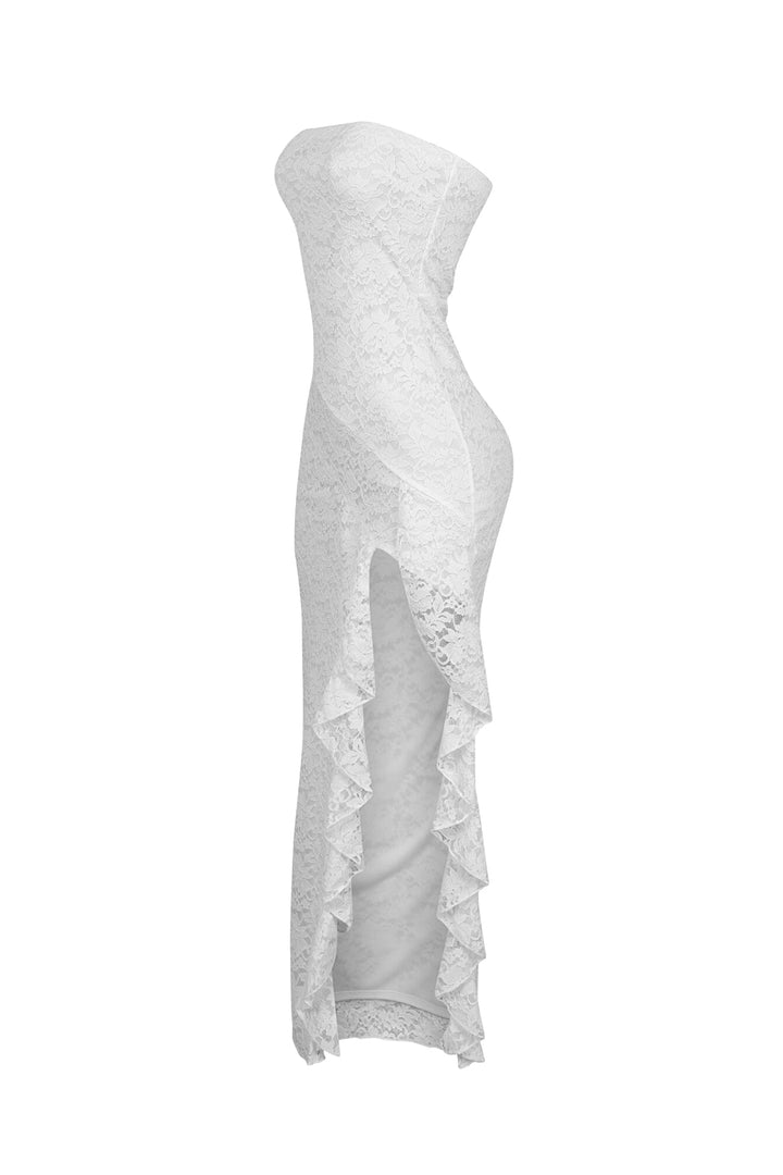 Dreamy Lace Ruffled Tube Maxi Dress