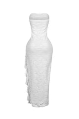Dreamy Lace Ruffled Tube Maxi Dress