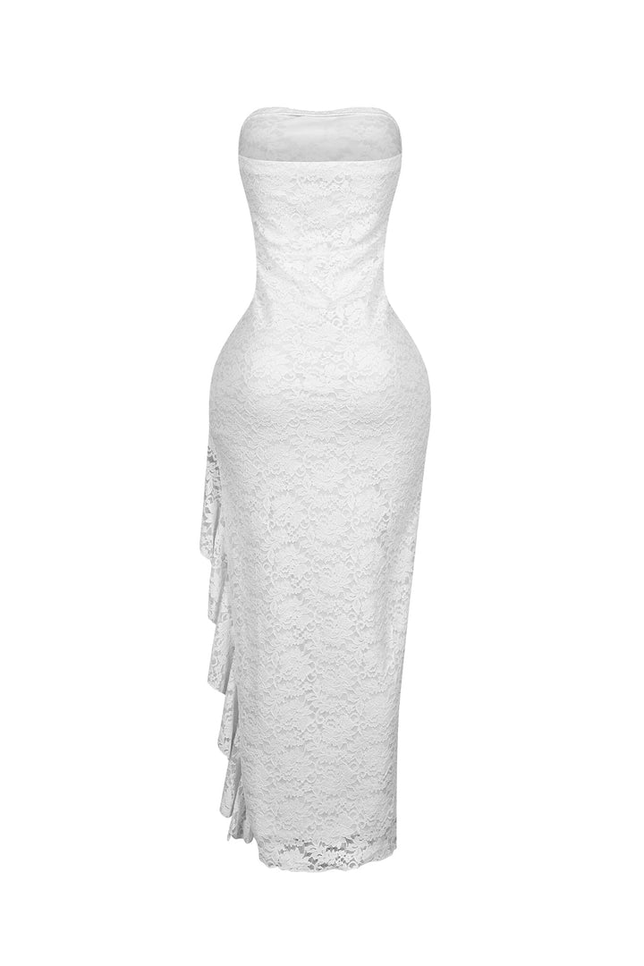 Dreamy Lace Ruffled Tube Maxi Dress