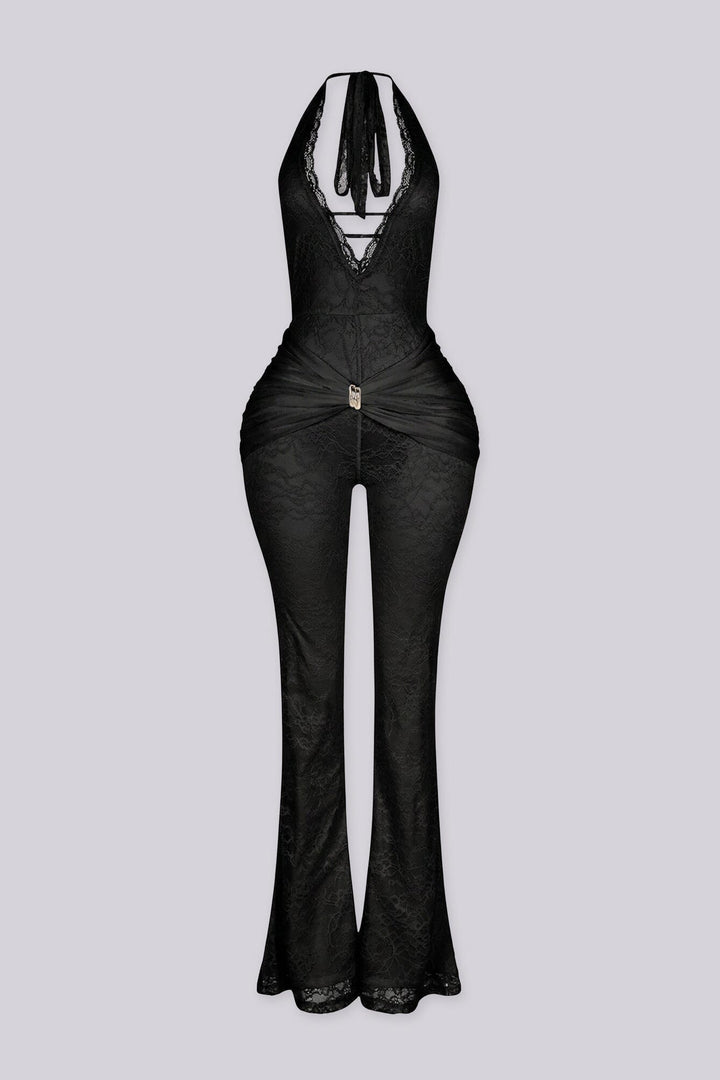 Ismera Lace Halter Overlap Jumpsuit
