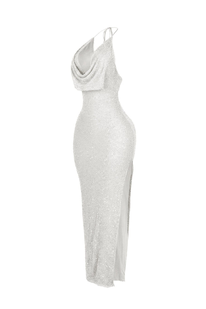 Aria Beaded Cowl Neck Maxi Dress