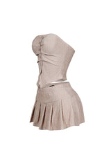 Crinkly Pleated Tube Top and Skirt SET