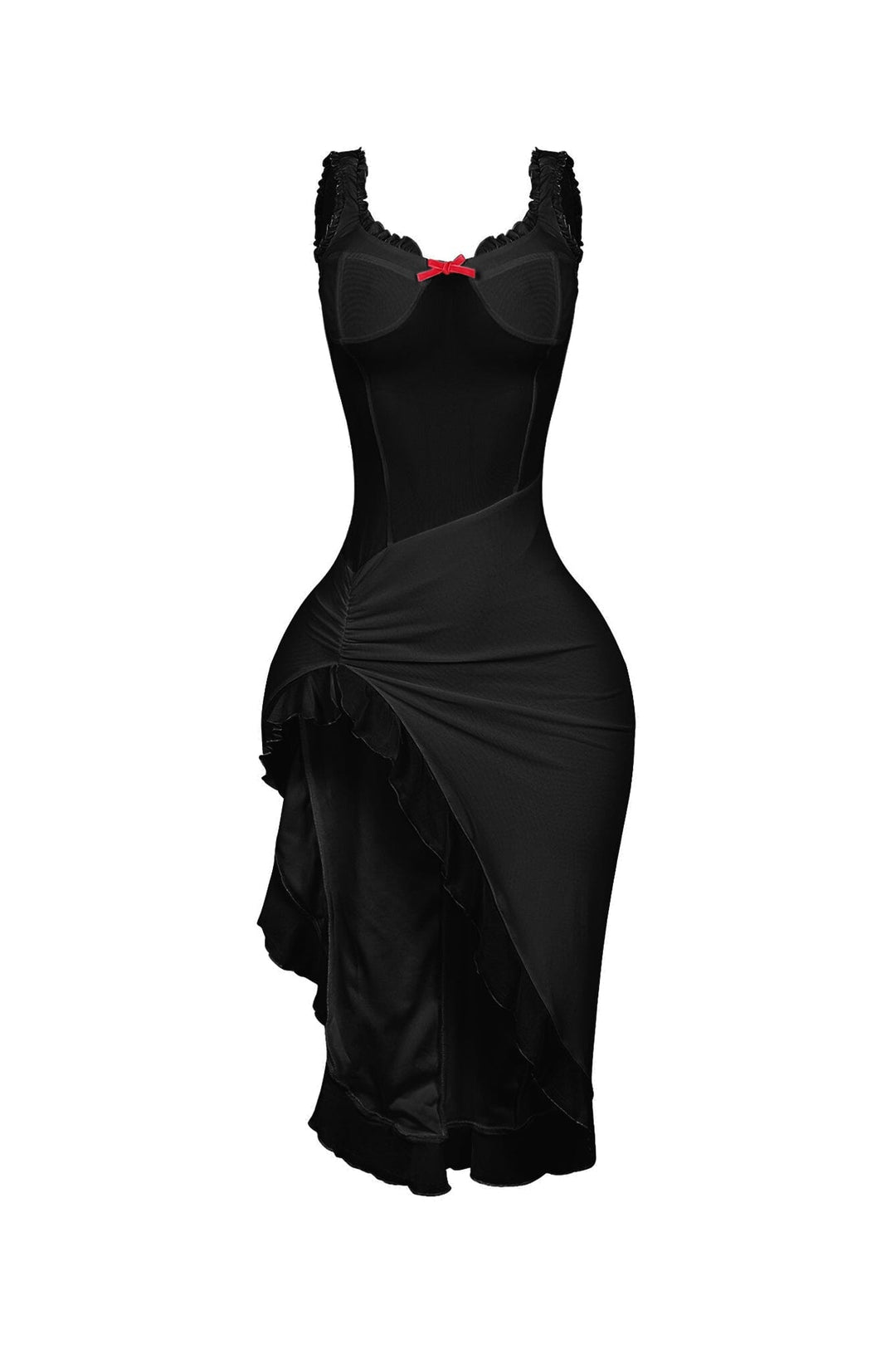 Tamiko Mesh Ruffle Trim Tank Midi Dress