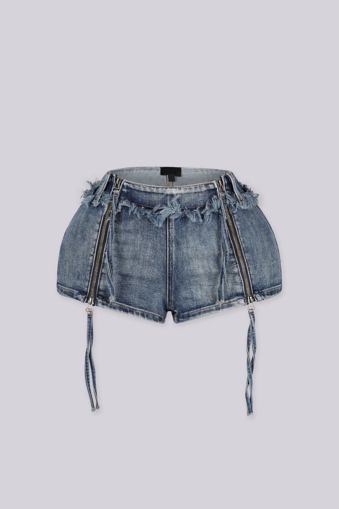 Slash Side Zip Denim Shorts