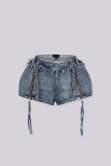 Slash Side Zip Denim Shorts