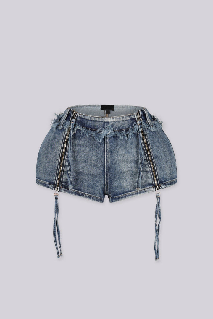Slash Side Zip Denim Shorts