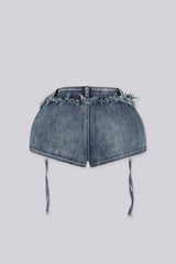Slash Side Zip Denim Shorts