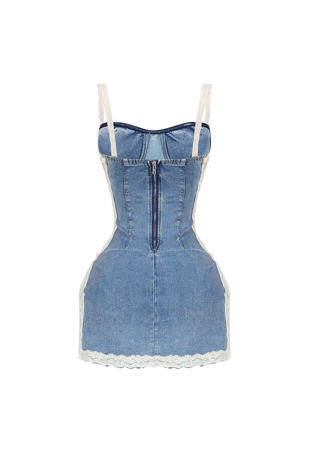 Jezebel Denim Mini Dress With Lace Trim