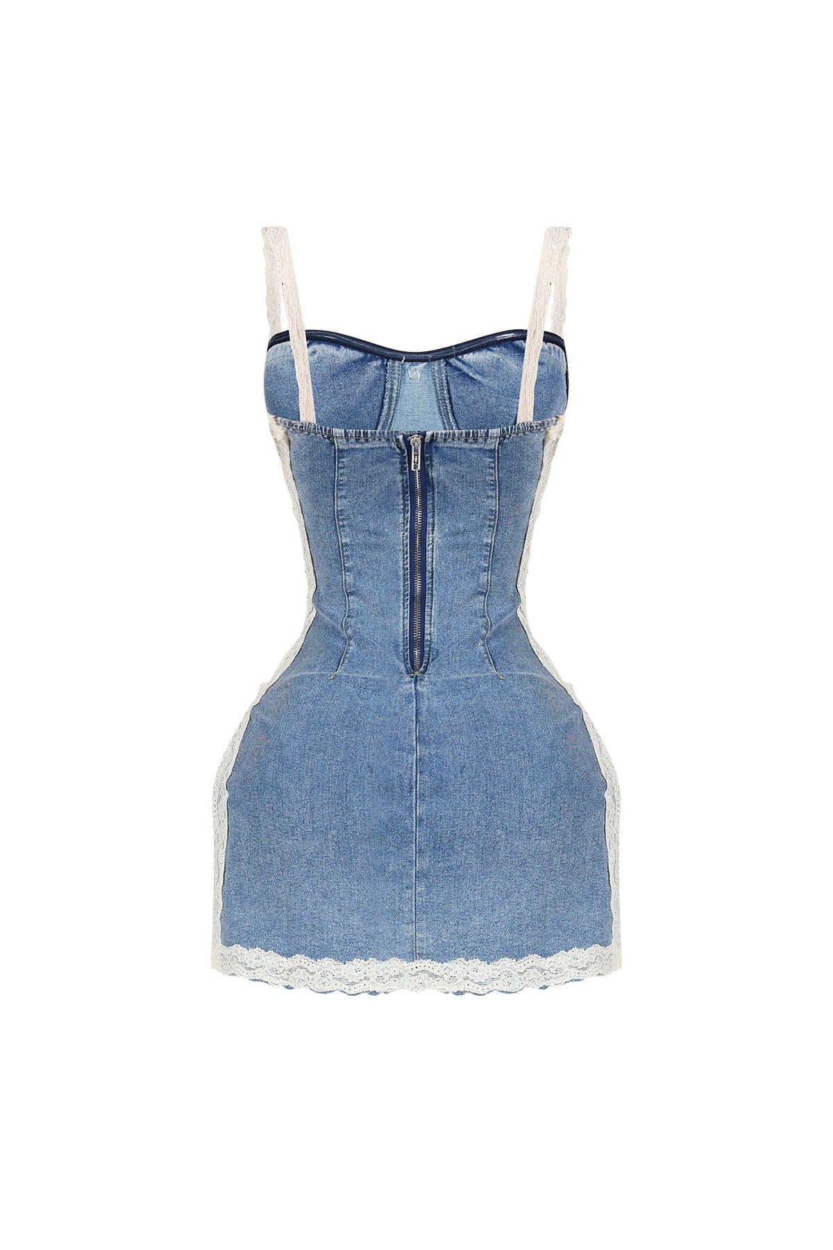 Jezebel Denim Mini Dress With Lace Trim – EDGE