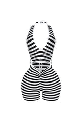 Come A Board Striped Halter Romper