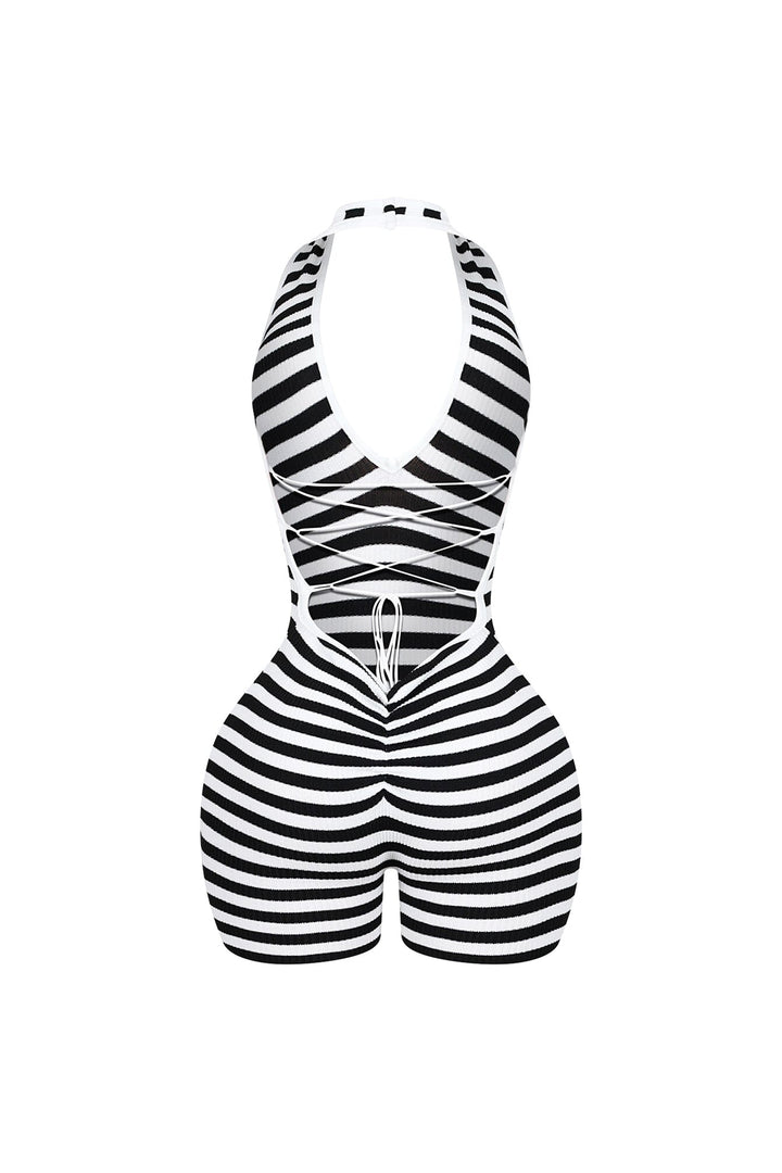 Come A Board Striped Halter Romper