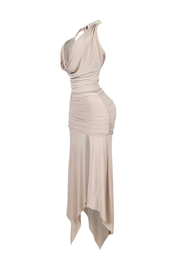 Caroline Gold Metallic Cowl Neck Top &amp; Skirt SET