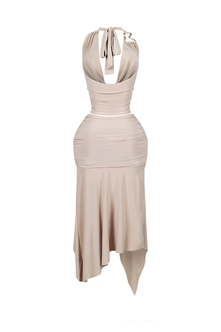Caroline Gold Metallic Cowl Neck Top &amp; Skirt SET