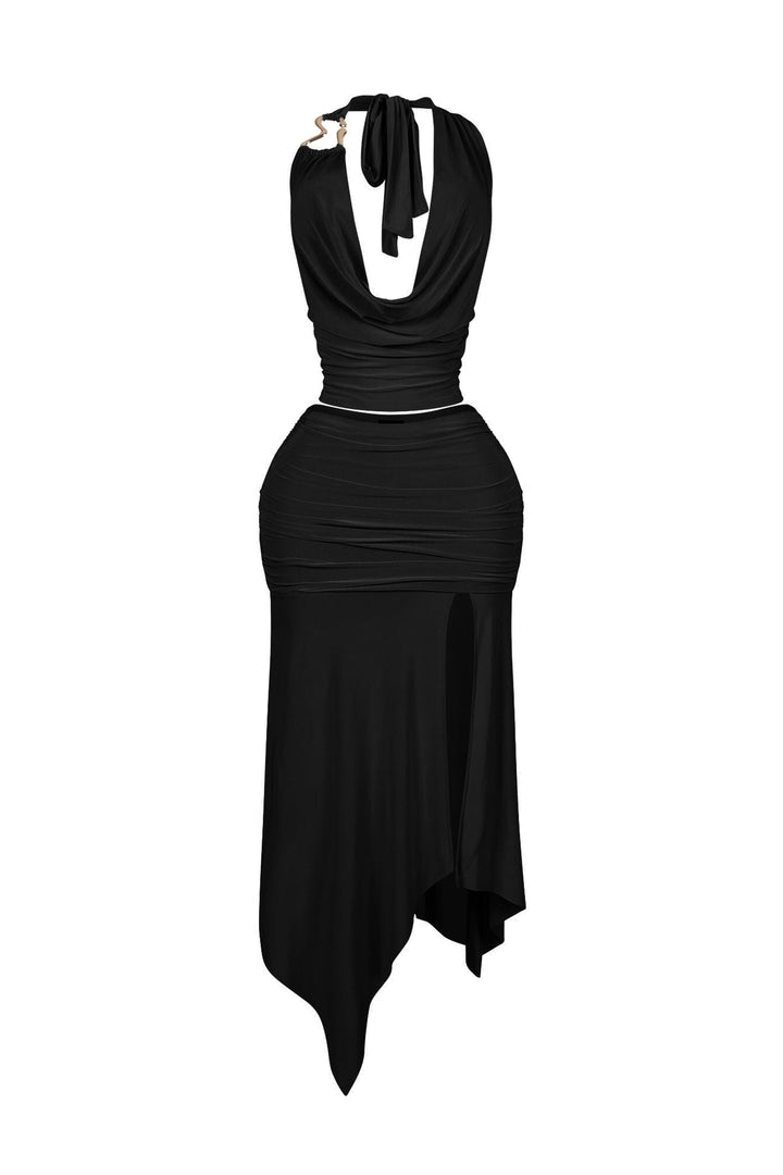 Caroline Gold Metallic Cowl Neck Top &amp; Skirt SET