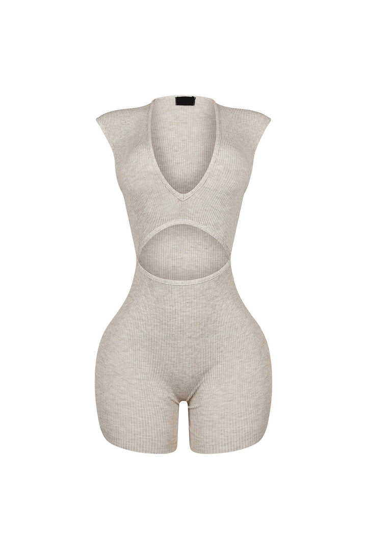 Clara Knit Deep V Neck Ribbed Romper