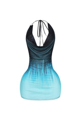 Turquoise Cowl Neck O Ring Mini Dress