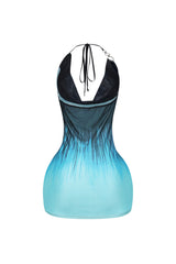Turquoise Cowl Neck O Ring Mini Dress