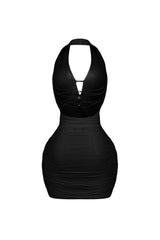Opal Glow Lace Up Halter Mini Dress