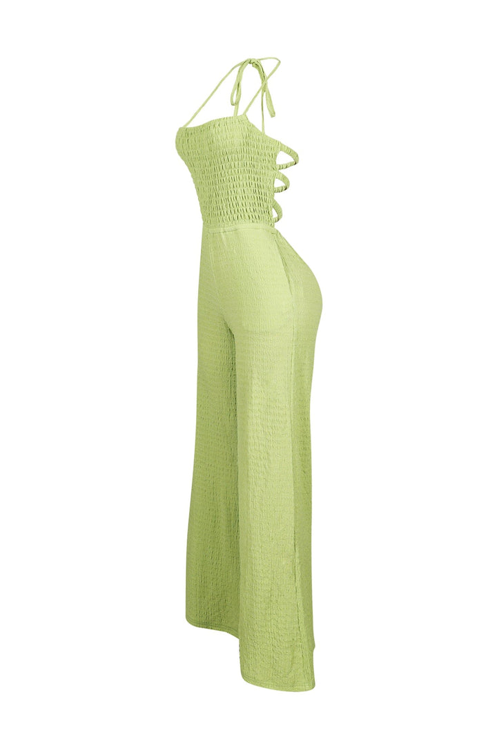 Natures Crinkle Halter Wide Leg Jumpsuit