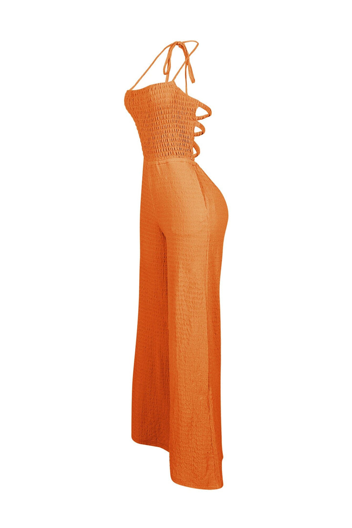 Natures Crinkle Halter Wide Leg Jumpsuit