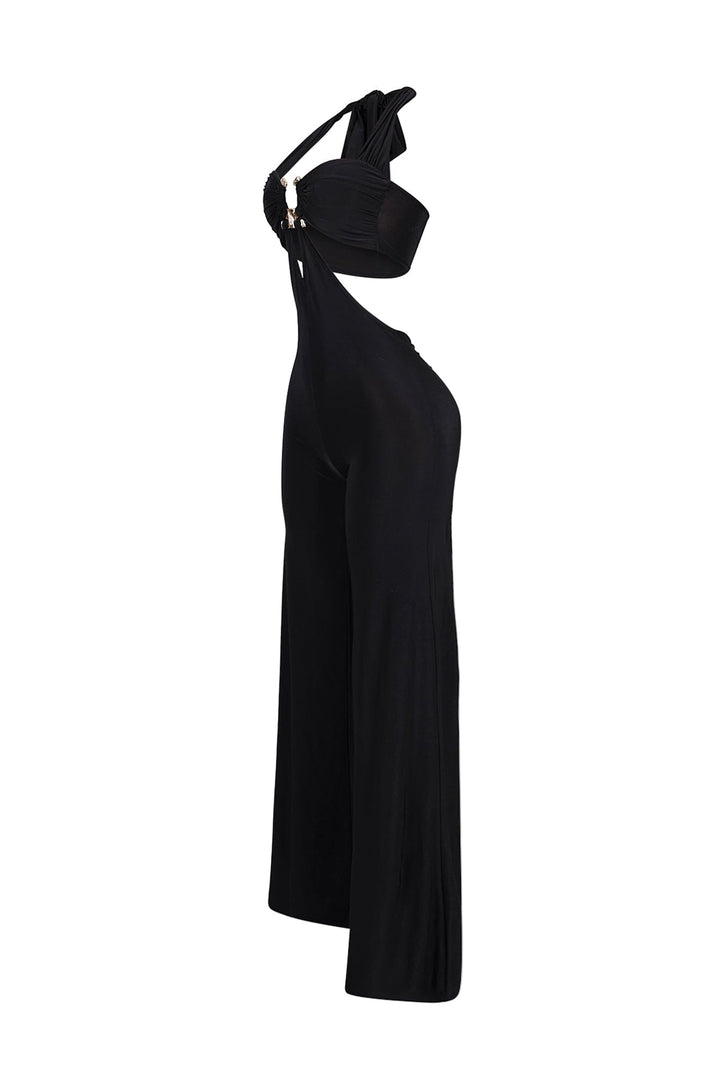 Equinox Cutout Halter Jumpsuit with Metal Trim