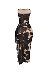 Rosebud Mesh Flow Tube Midi Dress
