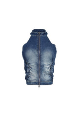 Indigoa Denim Halter Neck Zip Up Top