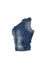 Indigoa Denim Halter Neck Zip Up Top