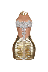 The Queen Rhinestone Mesh Halter Mini Dress