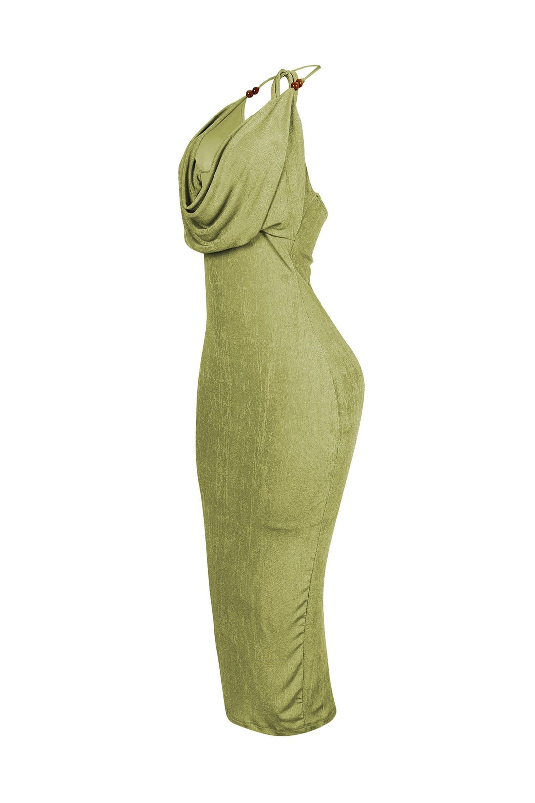 Truffle Slinky Cowl Neck Halter Midi Dress