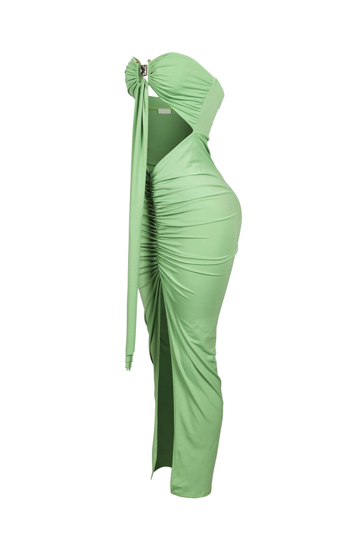 Dazzling Rhinestone Metal Detail Tube Maxi Dress