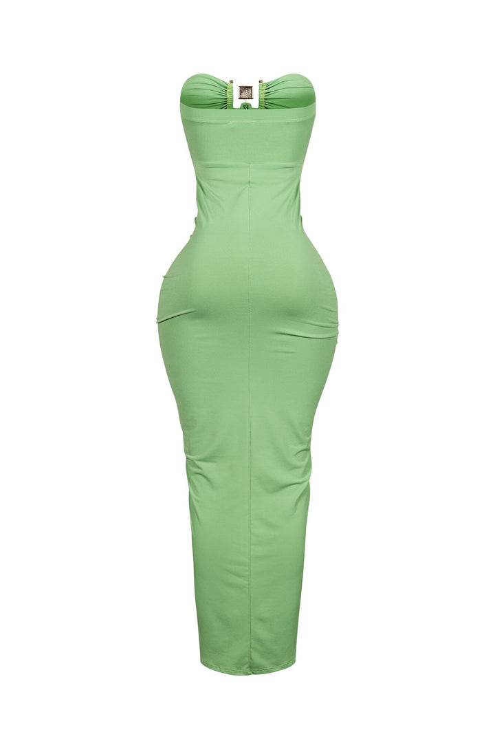 Dazzling Rhinestone Metal Detail Tube Maxi Dress