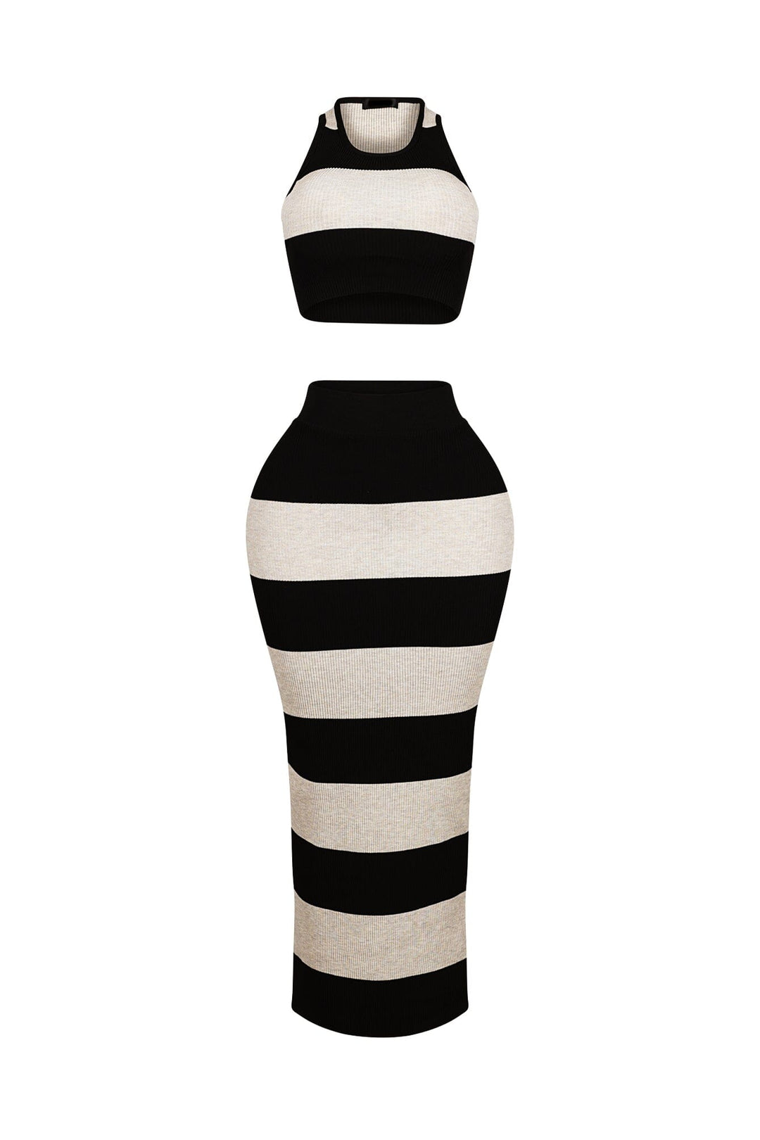 Sophisticated Knit Striped Top &amp; Skirt SET