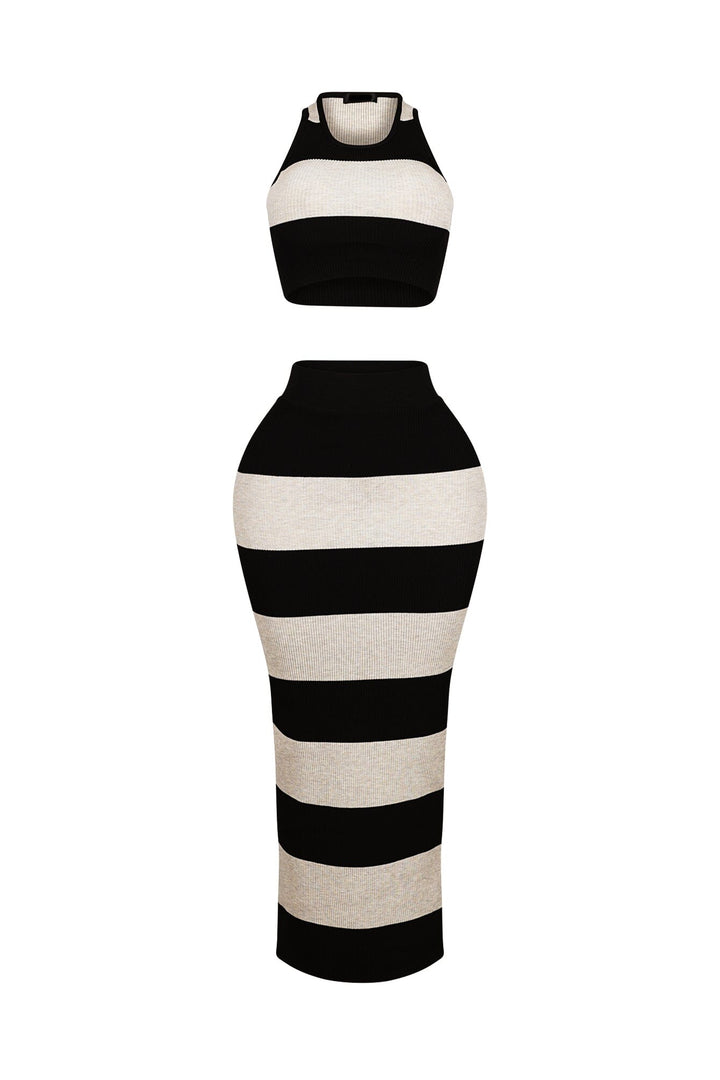 Sophisticated Knit Striped Top &amp; Skirt SET