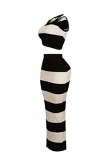 Sophisticated Knit Striped Top &amp; Skirt SET