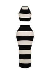 Sophisticated Knit Striped Top &amp; Skirt SET