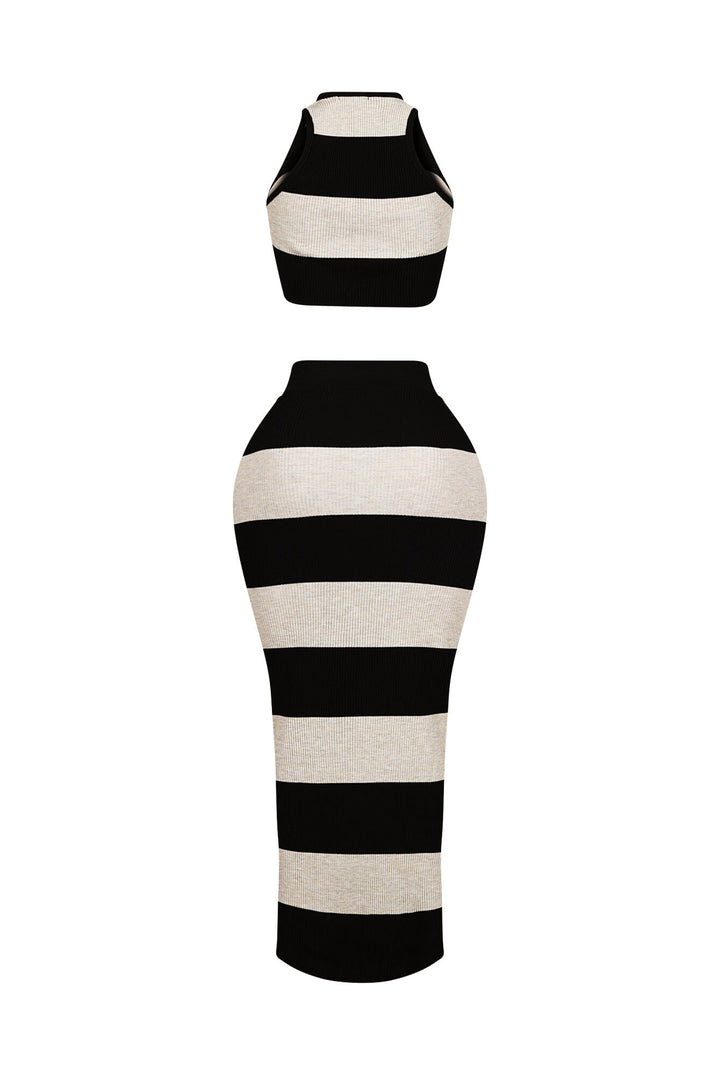 Sophisticated Knit Striped Top &amp; Skirt SET