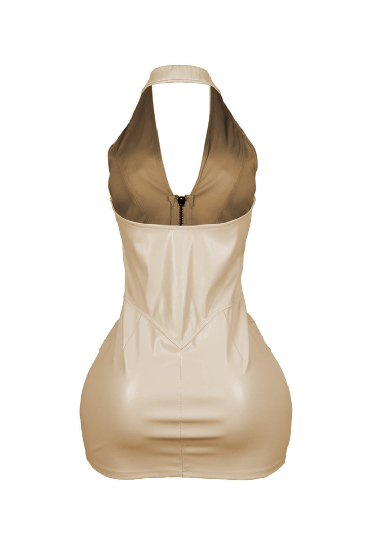To Be Mine Faux Leather Halter Dress