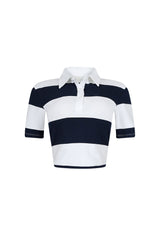 Soft Touch Striped Collared Crop Top
