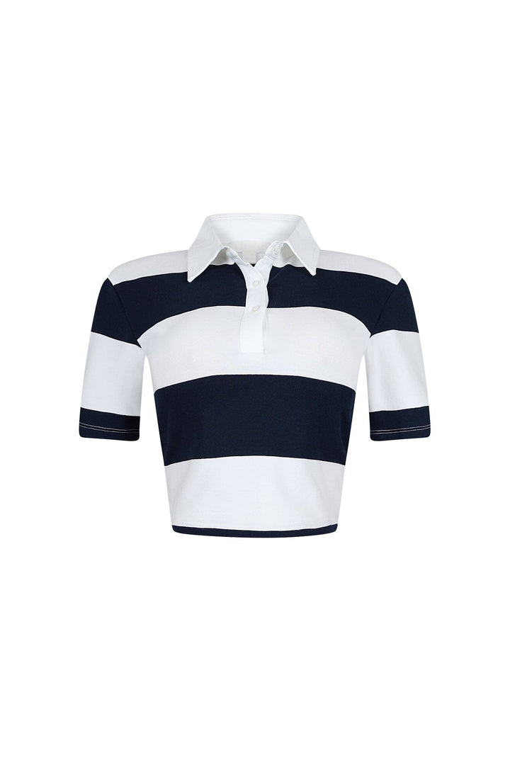 Soft Touch Striped Collared Crop Top
