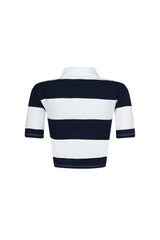 Soft Touch Striped Collared Crop Top
