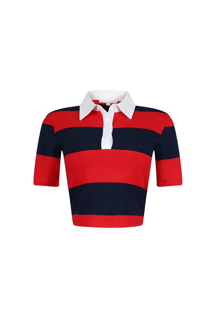 Soft Touch Striped Collared Crop Top