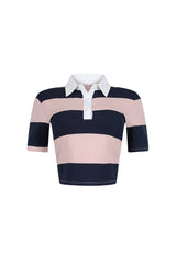 Soft Touch Striped Collared Crop Top