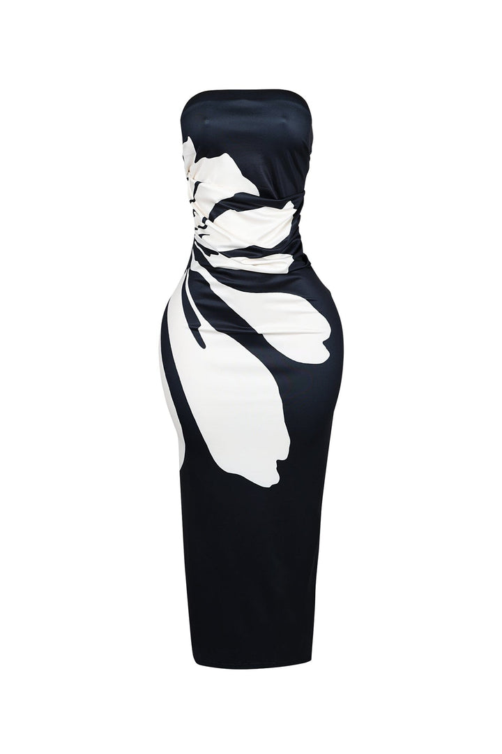 Modern Strapless Floral Pattern Tube Dress