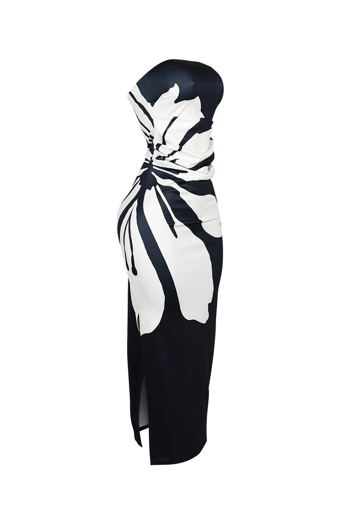 Modern Strapless Floral Pattern Tube Dress